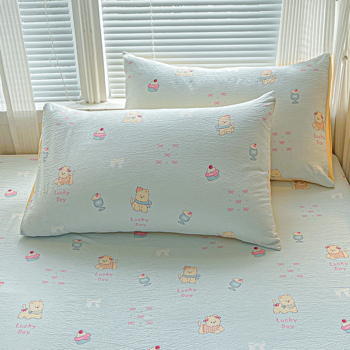 91家纺网 家纺一手货源 找家纺 格真 2025新款A类云感木棉皱皱双层纱床单单床单床单单品床单三件套 西高地