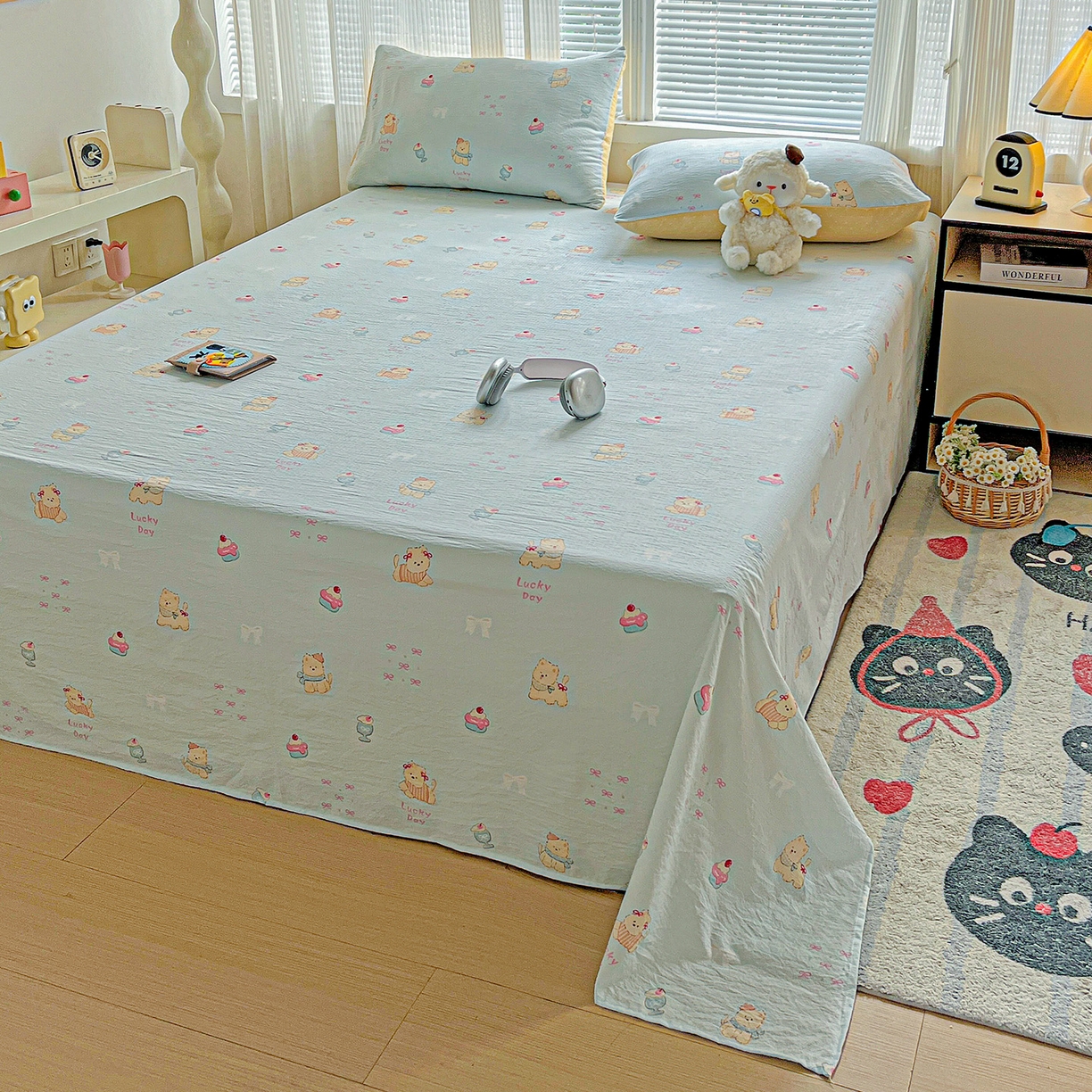 91家纺网 家纺一手货源 找家纺 格真 2025新款A类云感木棉皱皱双层纱床单单床单床单单品床单三件套 西高地