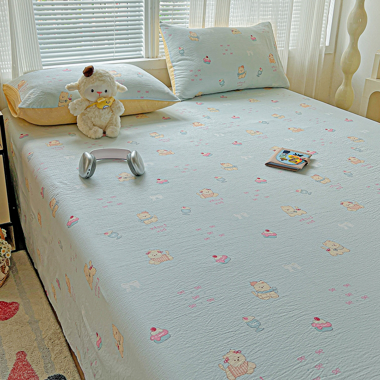 91家纺网 家纺一手货源 找家纺 格真 2025新款A类云感木棉皱皱双层纱床单单床单床单单品床单三件套 西高地