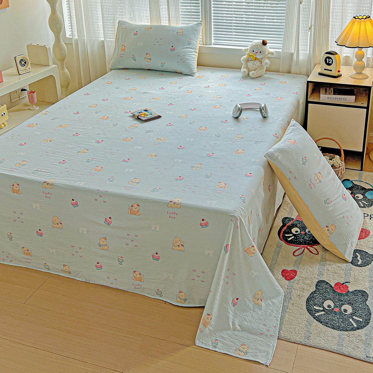 91家纺网 家纺一手货源 找家纺 格真 2025新款A类云感木棉皱皱双层纱床单单床单床单单品床单三件套 西高地