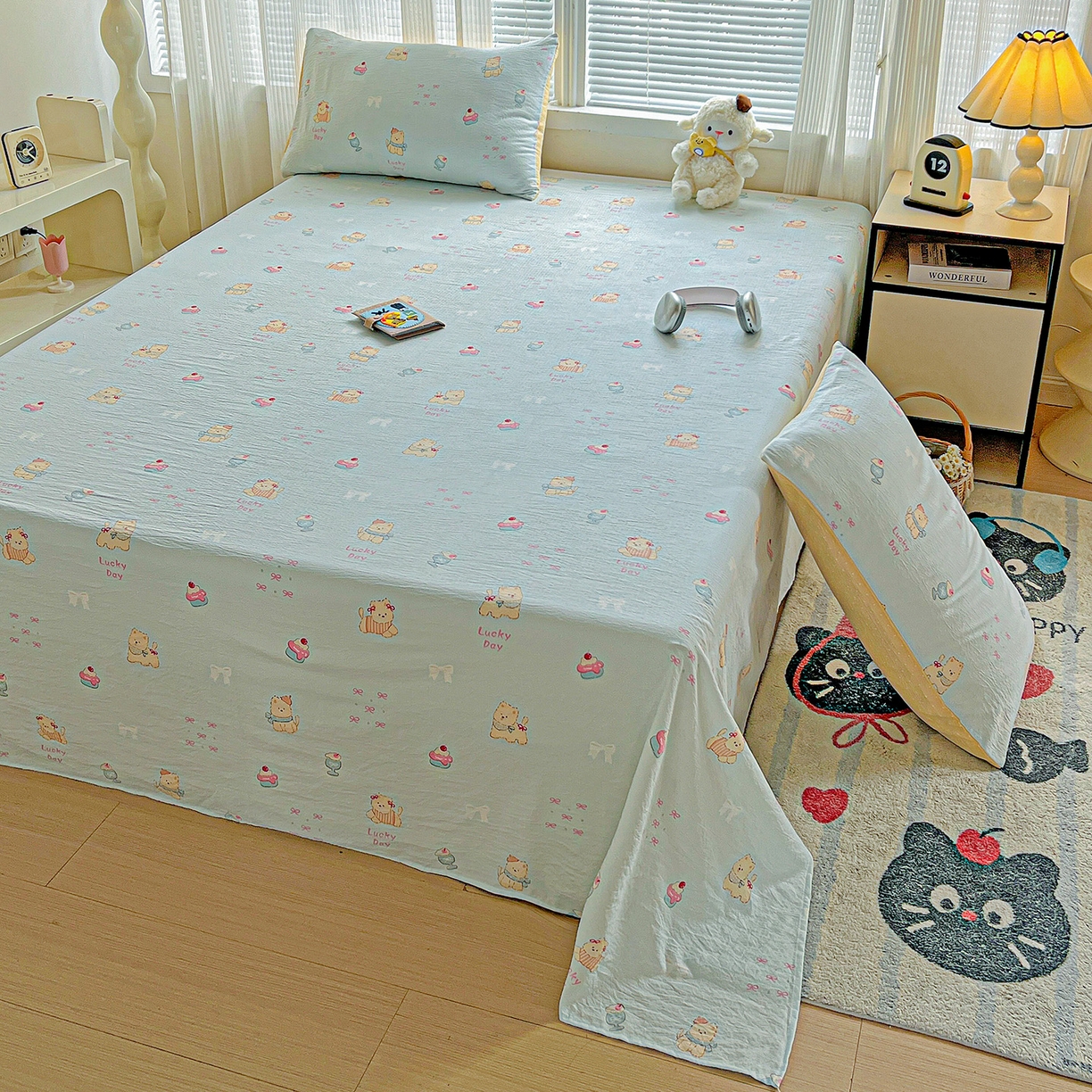 91家纺网 家纺一手货源 找家纺 格真 2025新款A类云感木棉皱皱双层纱床单单床单床单单品床单三件套 西高地