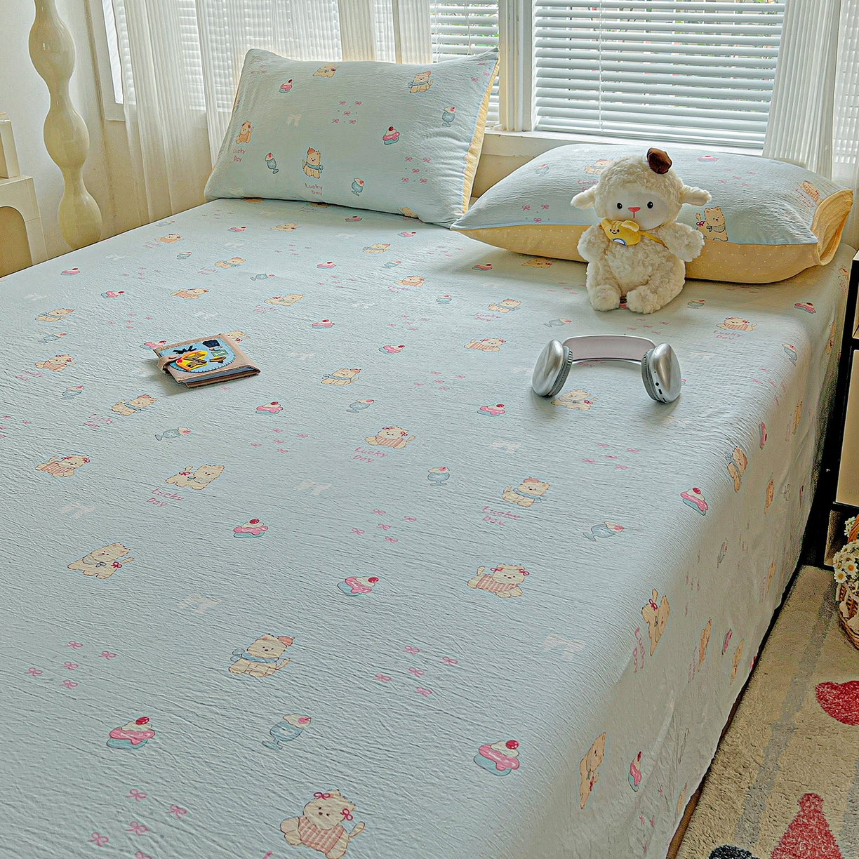 91家纺网 家纺一手货源 找家纺 格真 2025新款A类云感木棉皱皱双层纱床单单床单床单单品床单三件套 西高地