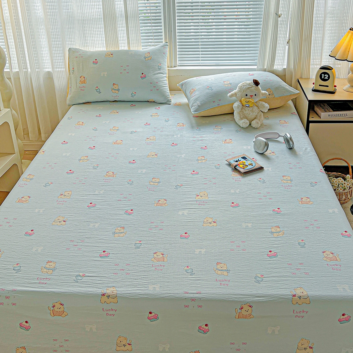 91家纺网 家纺一手货源 找家纺 格真 2025新款A类云感木棉皱皱双层纱床单单床单床单单品床单三件套 西高地