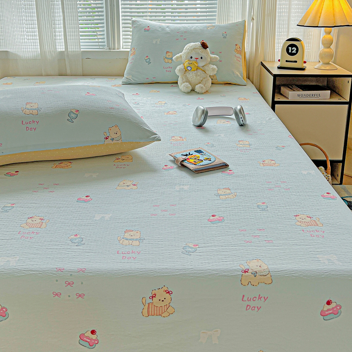 91家纺网 家纺一手货源 找家纺 格真 2025新款A类云感木棉皱皱双层纱床单单床单床单单品床单三件套 西高地