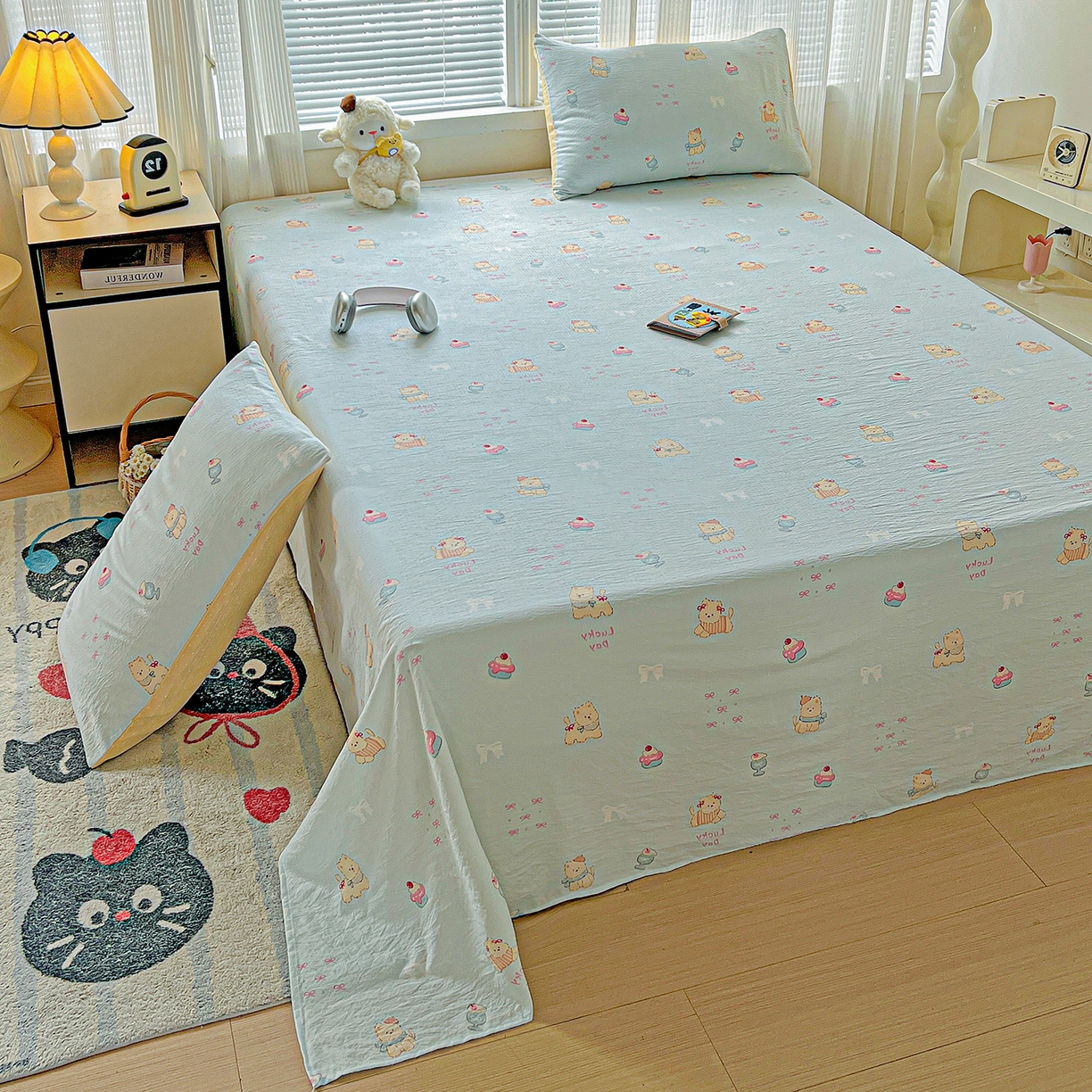 91家纺网 家纺一手货源 找家纺 格真 2025新款A类云感木棉皱皱双层纱床单单床单床单单品床单三件套 西高地