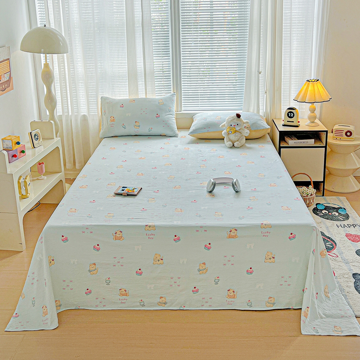 91家纺网 家纺一手货源 找家纺 格真 2025新款A类云感木棉皱皱双层纱床单单床单床单单品床单三件套 西高地