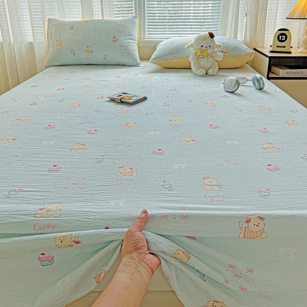 91家纺网 家纺一手货源 找家纺 格真 2025新款A类云感木棉皱皱双层纱床单单床单床单单品床单三件套 西高地