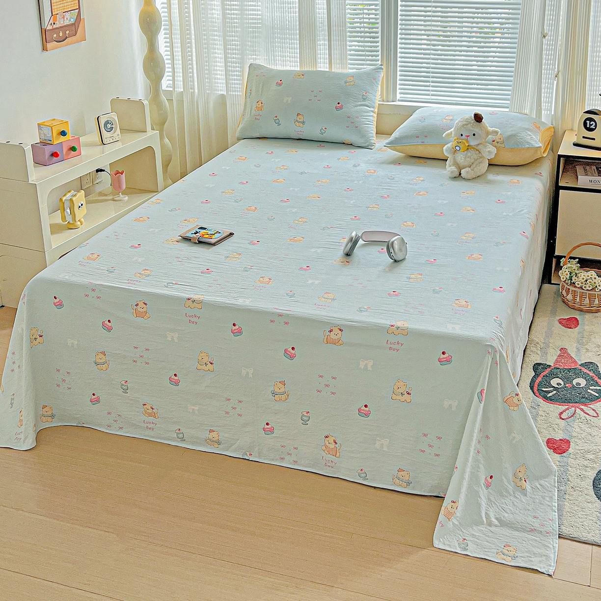 91家纺网 家纺一手货源 找家纺 格真 2025新款A类云感木棉皱皱双层纱床单单床单床单单品床单三件套 西高地