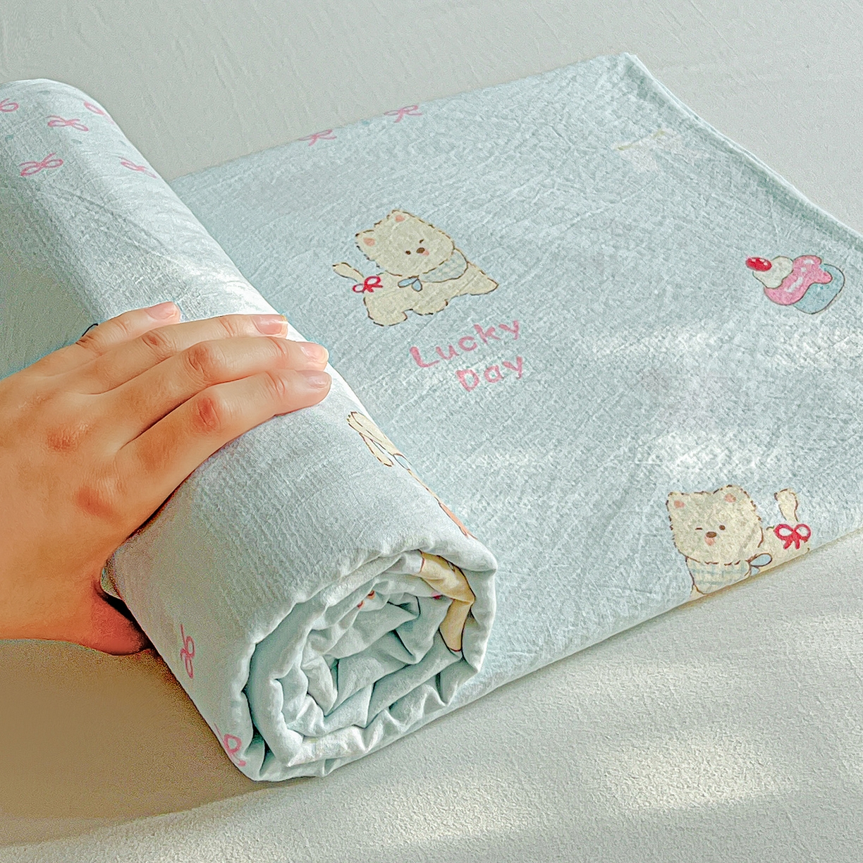 91家纺网 家纺一手货源 找家纺 格真 2025新款A类云感木棉皱皱双层纱床单单床单床单单品床单三件套 西高地