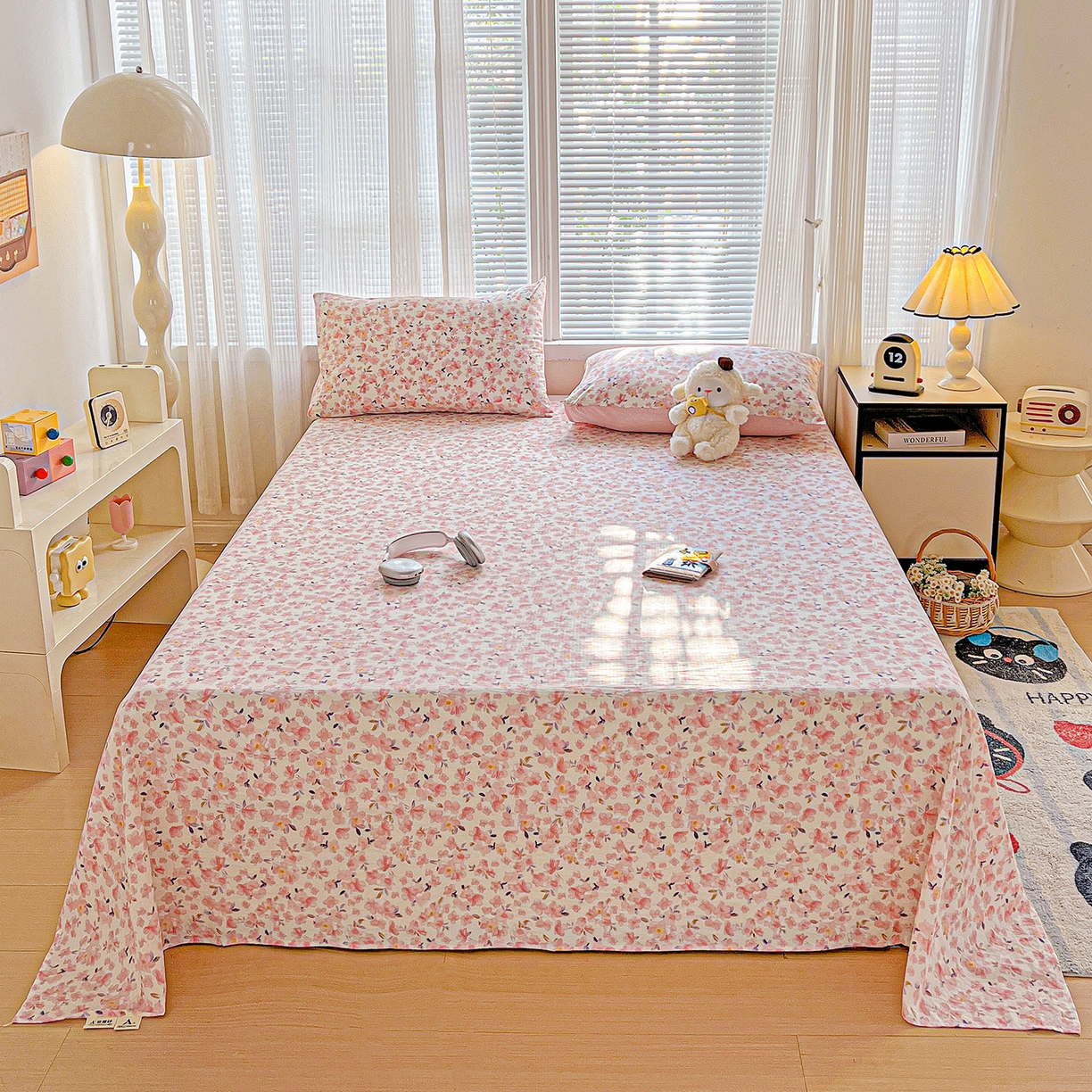 91家纺网 家纺一手货源 找家纺 格真 2025新款A类云感木棉皱皱双层纱床单单床单床单单品床单三件套 嫣然