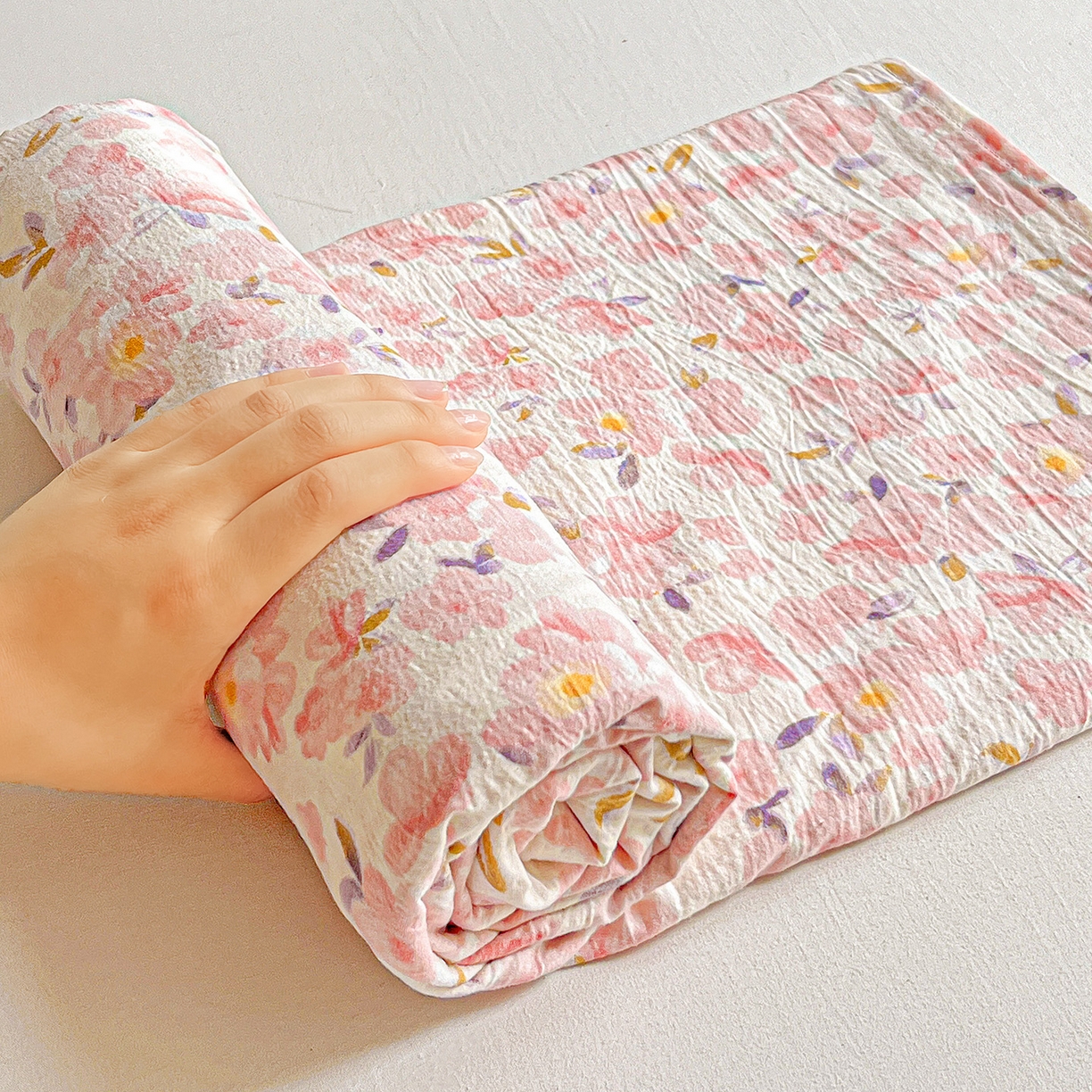 91家纺网 家纺一手货源 找家纺 格真 2025新款A类云感木棉皱皱双层纱床单单床单床单单品床单三件套 嫣然