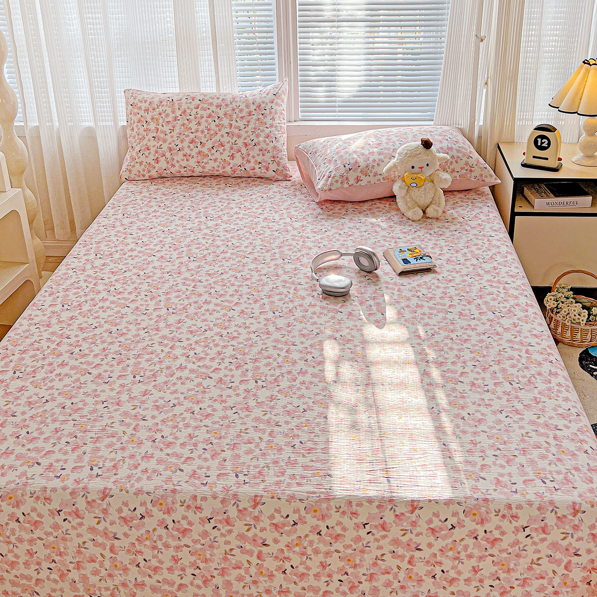 91家纺网 家纺一手货源 找家纺 格真 2025新款A类云感木棉皱皱双层纱床单单床单床单单品床单三件套 嫣然