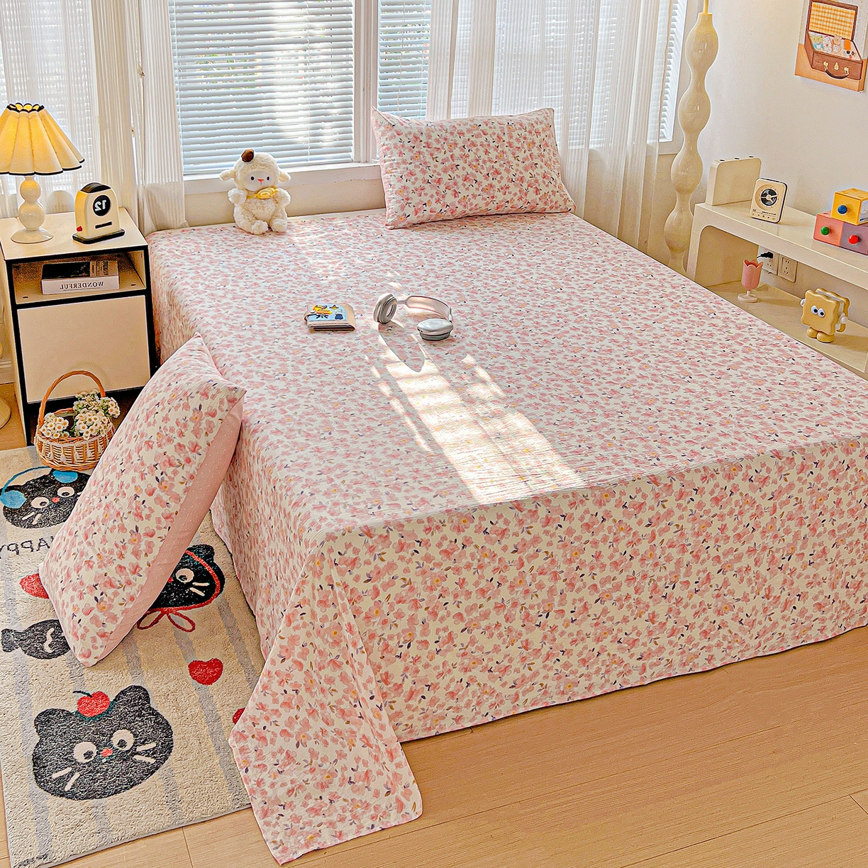 91家纺网 家纺一手货源 找家纺 格真 2025新款A类云感木棉皱皱双层纱床单单床单床单单品床单三件套 嫣然