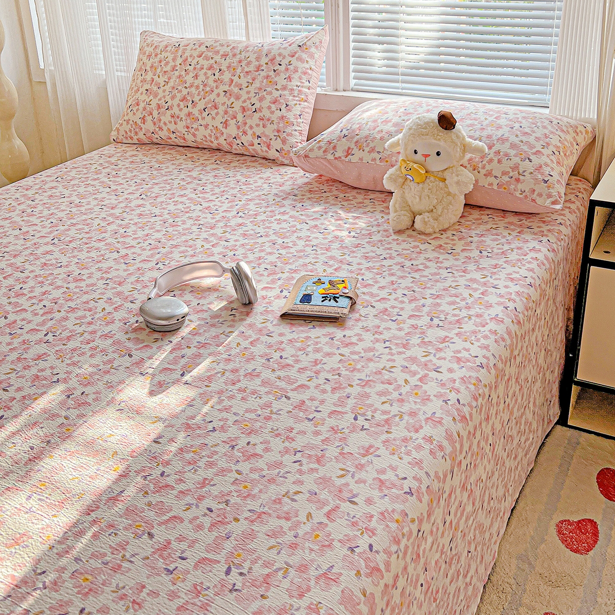 91家纺网 家纺一手货源 找家纺 格真 2025新款A类云感木棉皱皱双层纱床单单床单床单单品床单三件套 嫣然