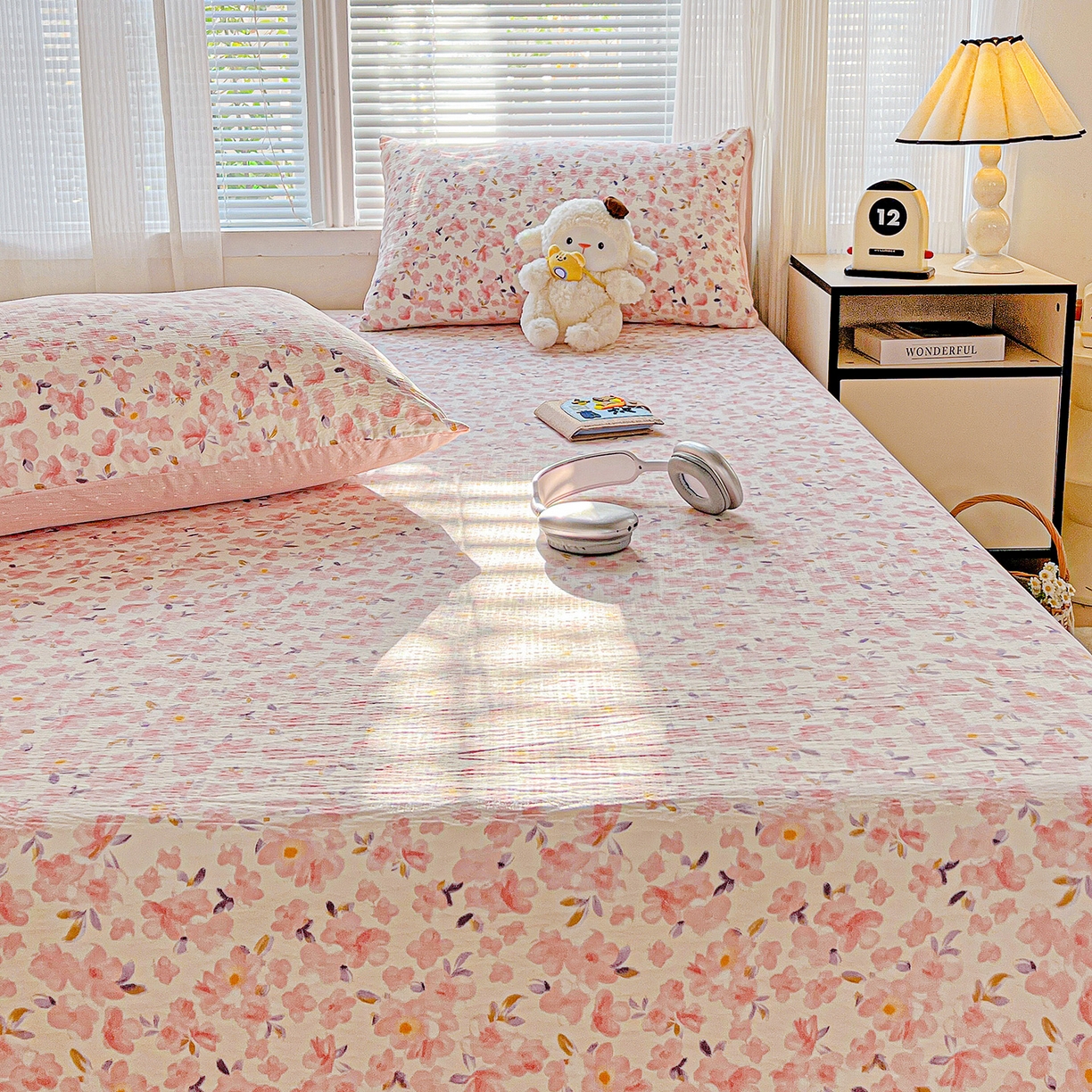 91家纺网 家纺一手货源 找家纺 格真 2025新款A类云感木棉皱皱双层纱床单单床单床单单品床单三件套 嫣然