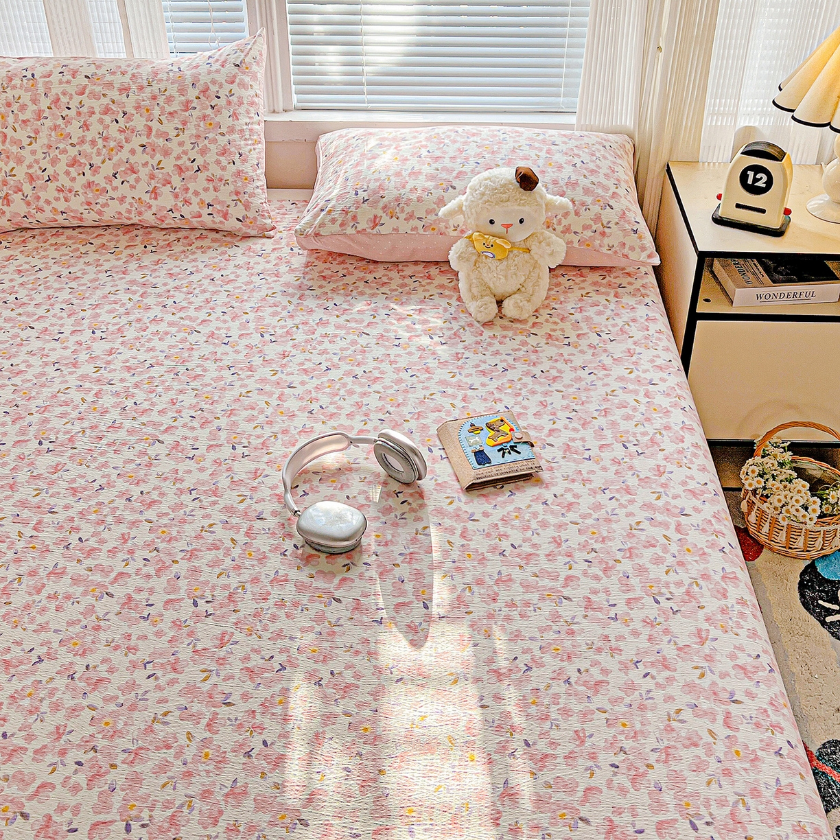 91家纺网 家纺一手货源 找家纺 格真 2025新款A类云感木棉皱皱双层纱床单单床单床单单品床单三件套 嫣然