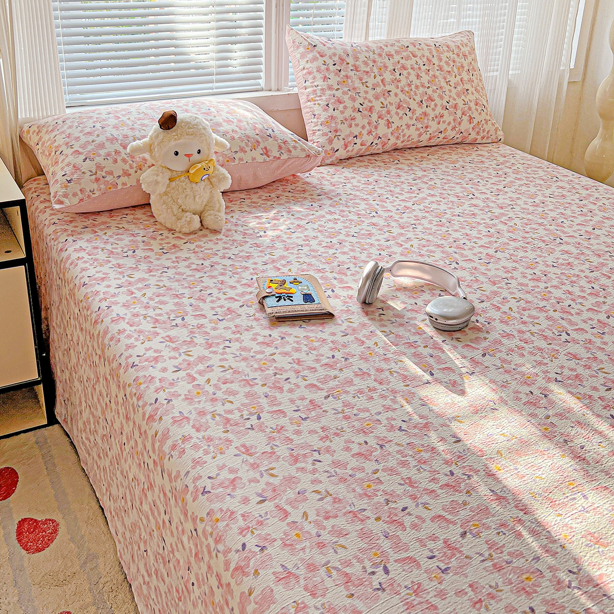 91家纺网 家纺一手货源 找家纺 格真 2025新款A类云感木棉皱皱双层纱床单单床单床单单品床单三件套 嫣然