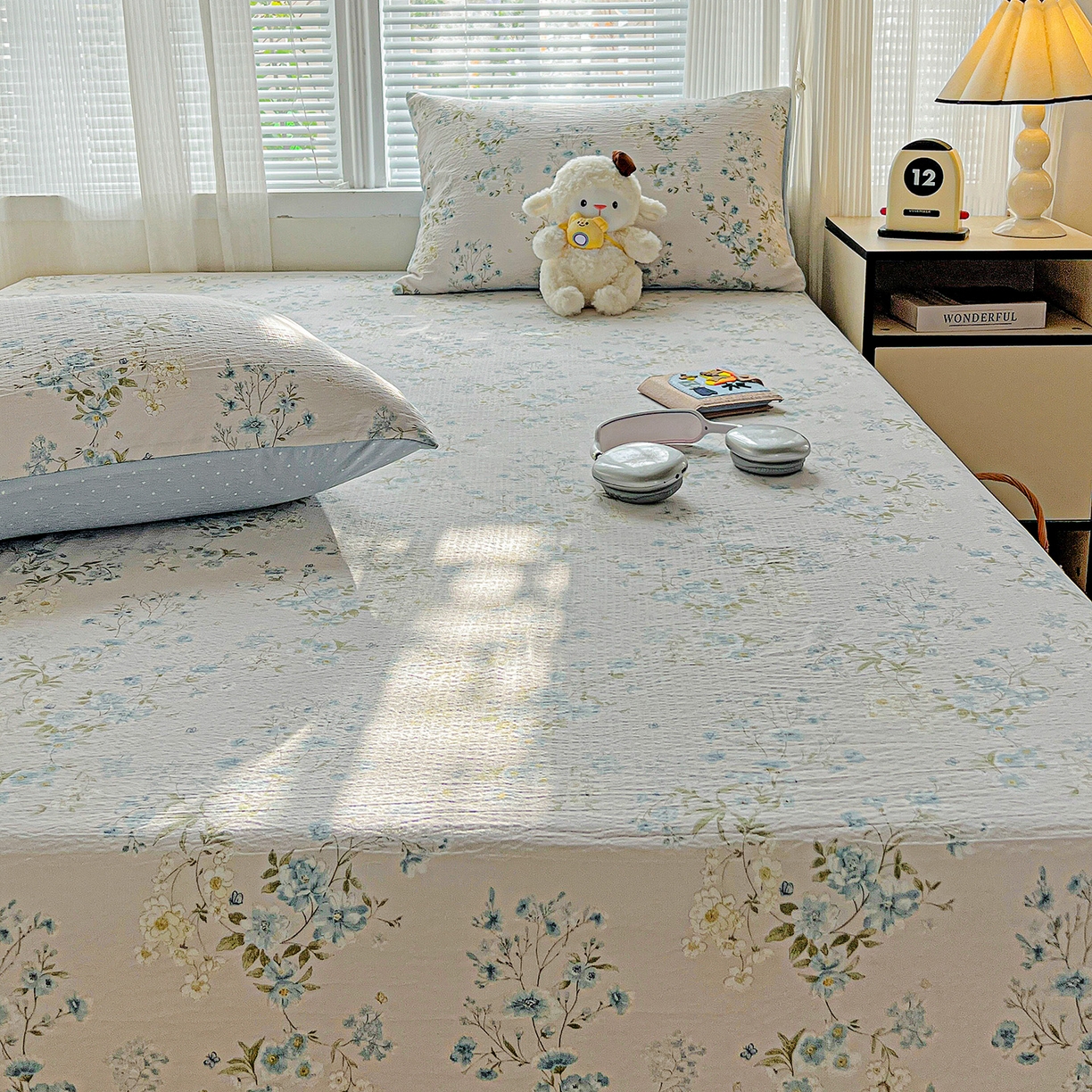 91家纺网 家纺一手货源 找家纺 格真 2025新款A类云感木棉皱皱双层纱床单单床单床单单品床单三件套 长相思兰