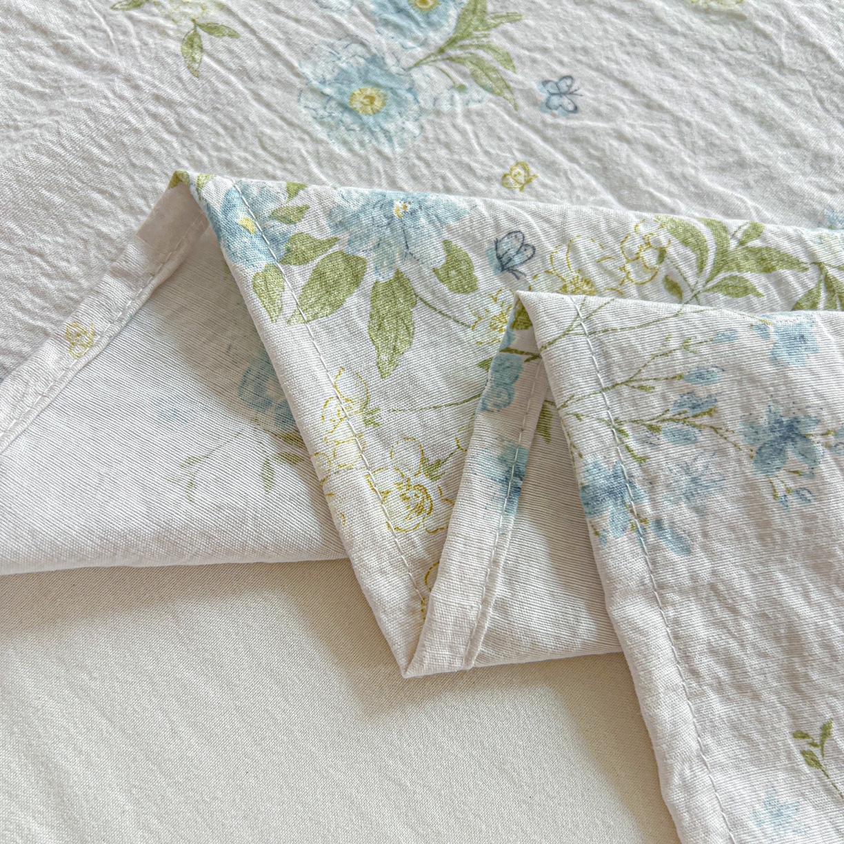 91家纺网 家纺一手货源 找家纺 格真 2025新款A类云感木棉皱皱双层纱床单单床单床单单品床单三件套 长相思兰