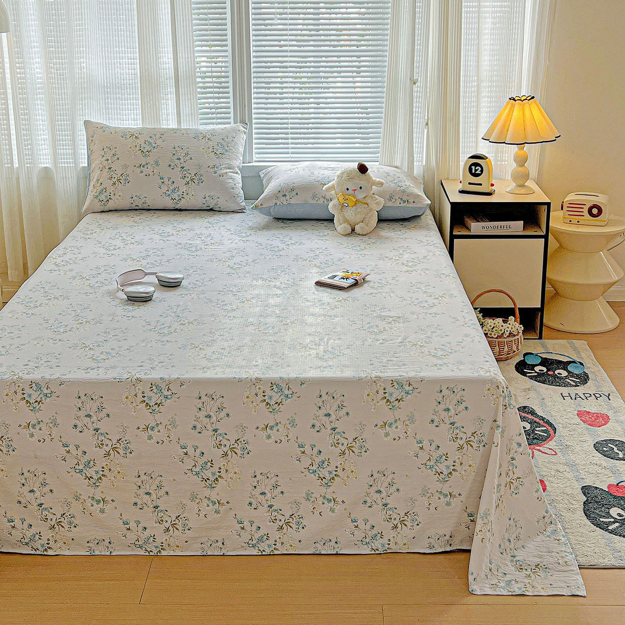 91家纺网 家纺一手货源 找家纺 格真 2025新款A类云感木棉皱皱双层纱床单单床单床单单品床单三件套 长相思兰