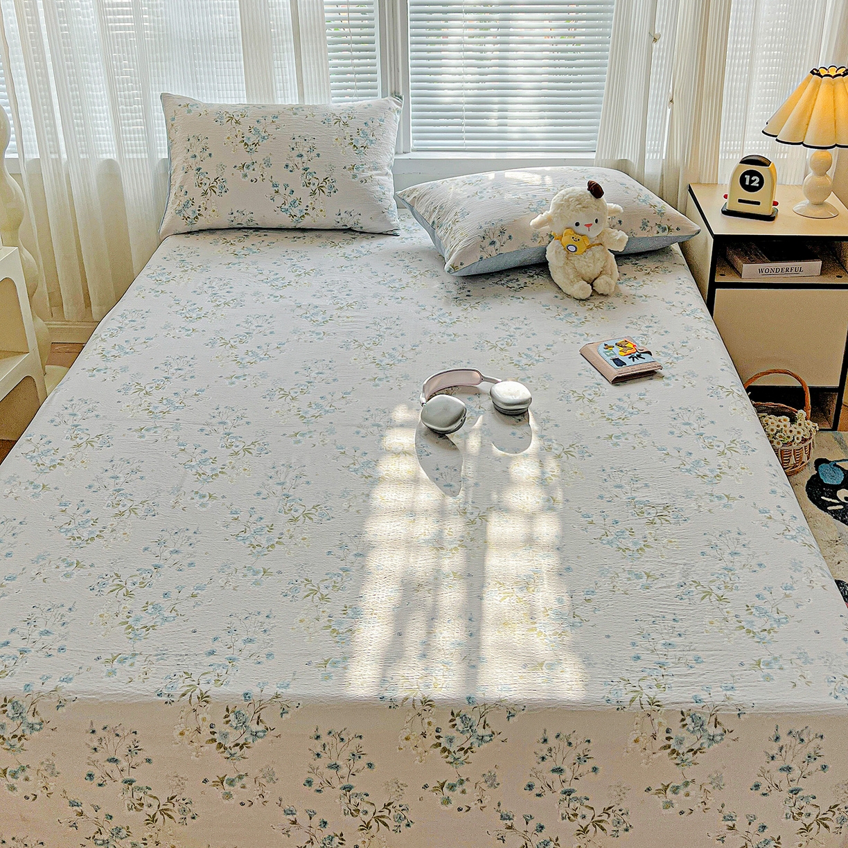 91家纺网 家纺一手货源 找家纺 格真 2025新款A类云感木棉皱皱双层纱床单单床单床单单品床单三件套 长相思兰