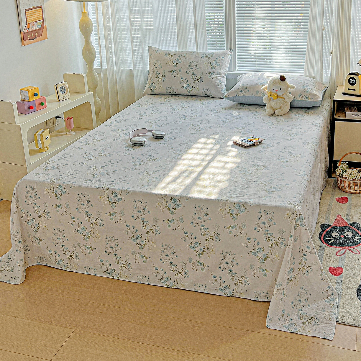 91家纺网 家纺一手货源 找家纺 格真 2025新款A类云感木棉皱皱双层纱床单单床单床单单品床单三件套 长相思兰