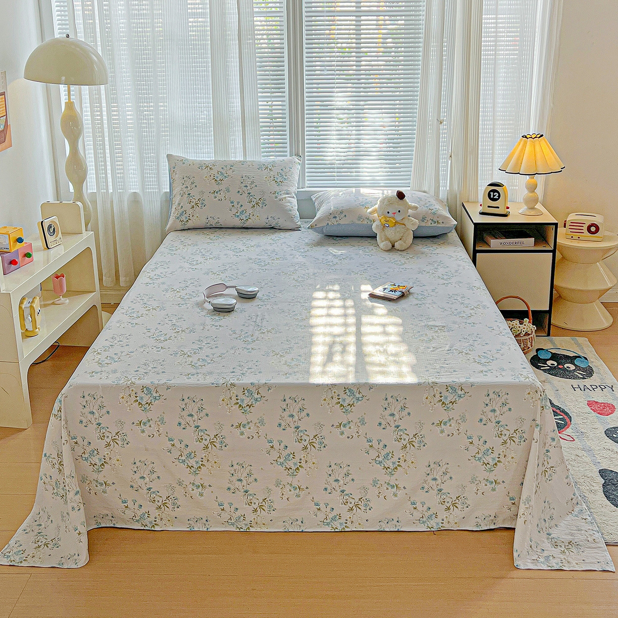 91家纺网 家纺一手货源 找家纺 格真 2025新款A类云感木棉皱皱双层纱床单单床单床单单品床单三件套 长相思兰