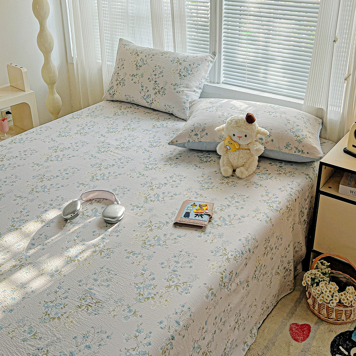 91家纺网 家纺一手货源 找家纺 格真 2025新款A类云感木棉皱皱双层纱床单单床单床单单品床单三件套 长相思兰