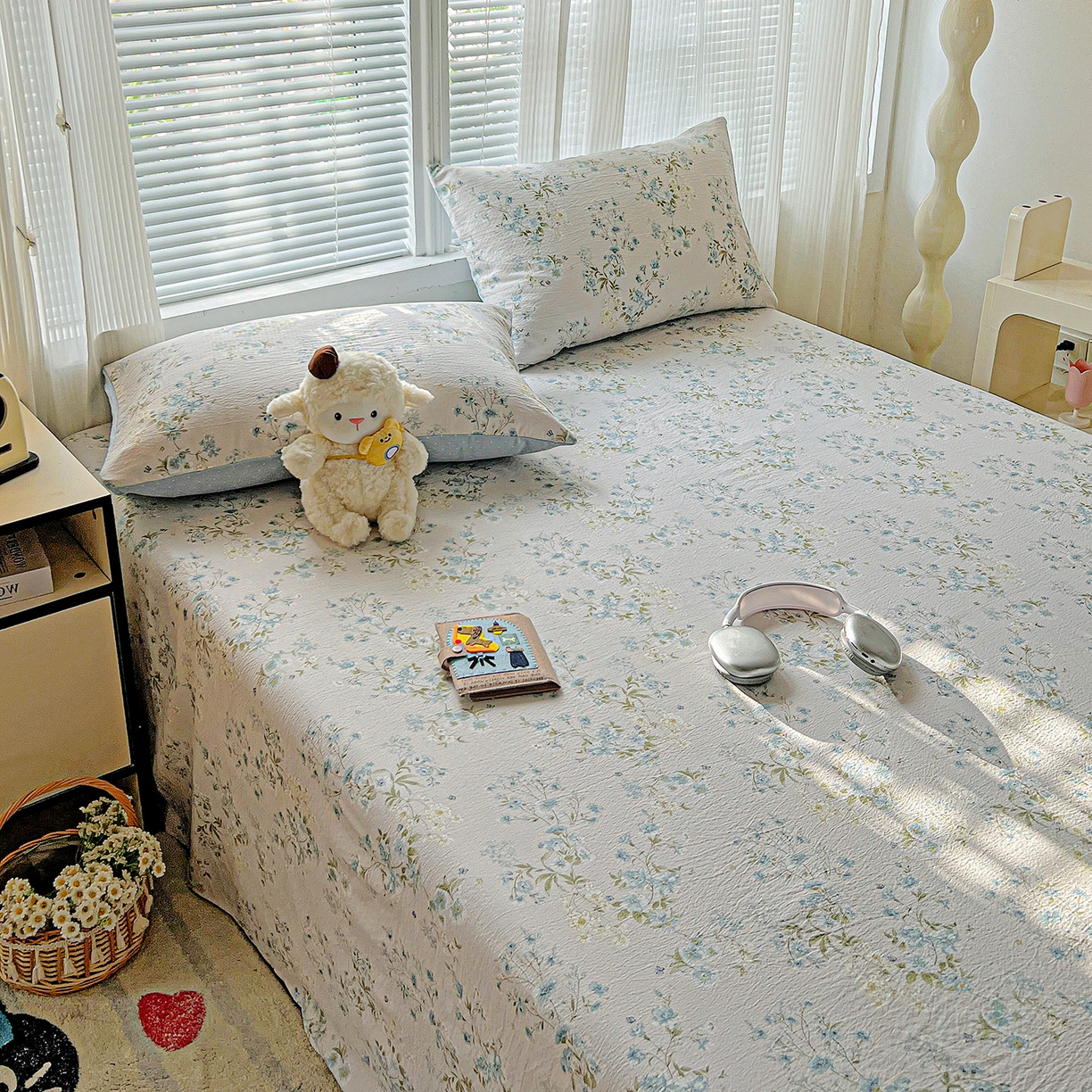 91家纺网 家纺一手货源 找家纺 格真 2025新款A类云感木棉皱皱双层纱床单单床单床单单品床单三件套 长相思兰