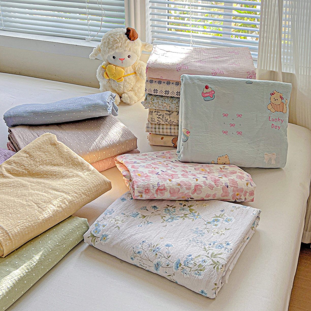 格真 2025新款A类云感木棉皱皱双层纱床单单床单床单单品床单三件套 组合图仅供展示不可下单