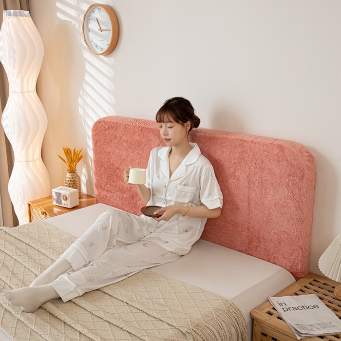 91家纺网 家纺一手货源 找家纺 沐沐家纺 2026新款云梦纯色床头罩 云梦-粉色