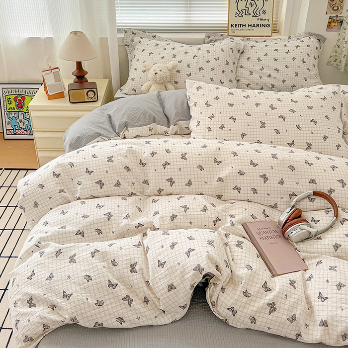 91家纺网 家纺一手货源 找家纺  一比一 2025新款古法水洗棉小布袋高克重云柔棉四件套 浮生若梦