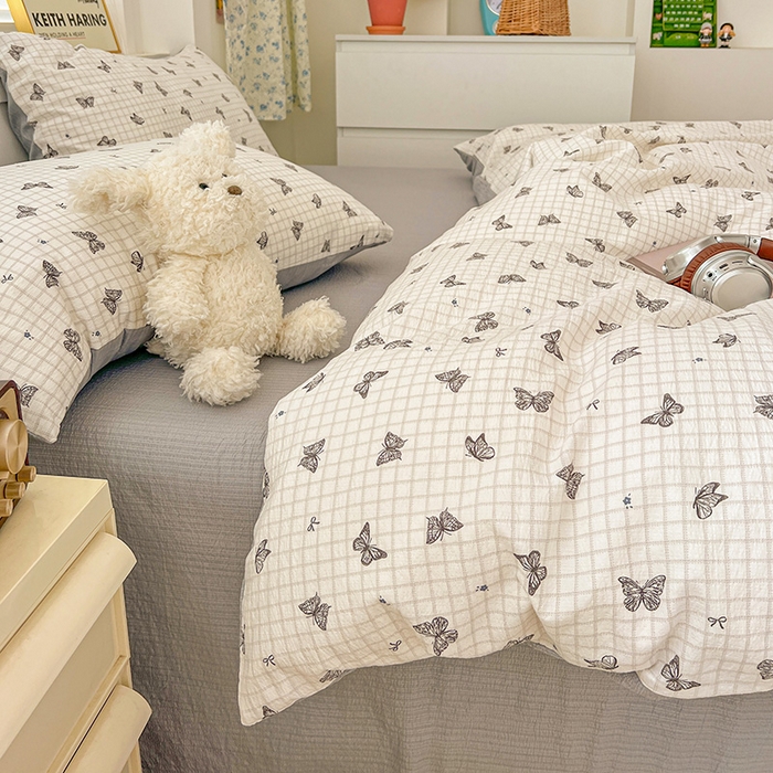 91家纺网 家纺一手货源 找家纺  一比一 2025新款古法水洗棉小布袋高克重云柔棉四件套 浮生若梦