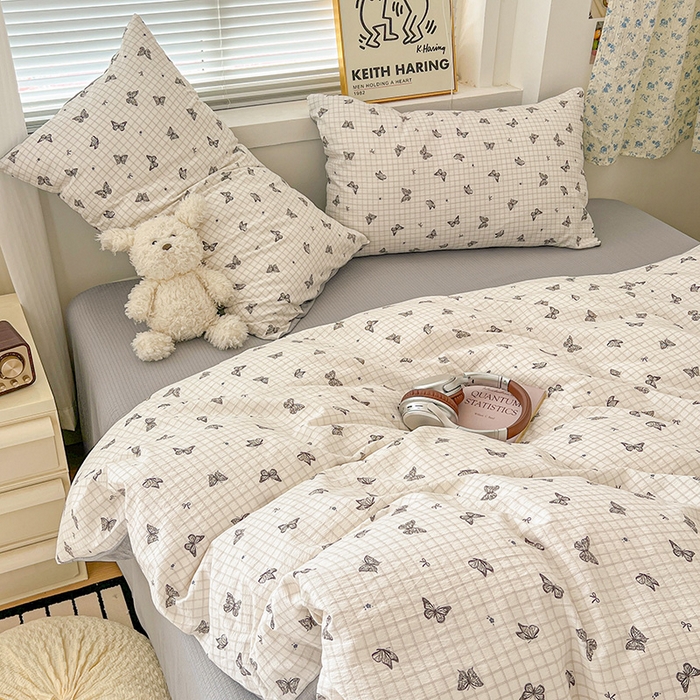 91家纺网 家纺一手货源 找家纺  一比一 2025新款古法水洗棉小布袋高克重云柔棉四件套 浮生若梦