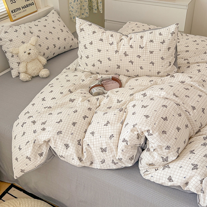 91家纺网 家纺一手货源 找家纺  一比一 2025新款古法水洗棉小布袋高克重云柔棉四件套 浮生若梦