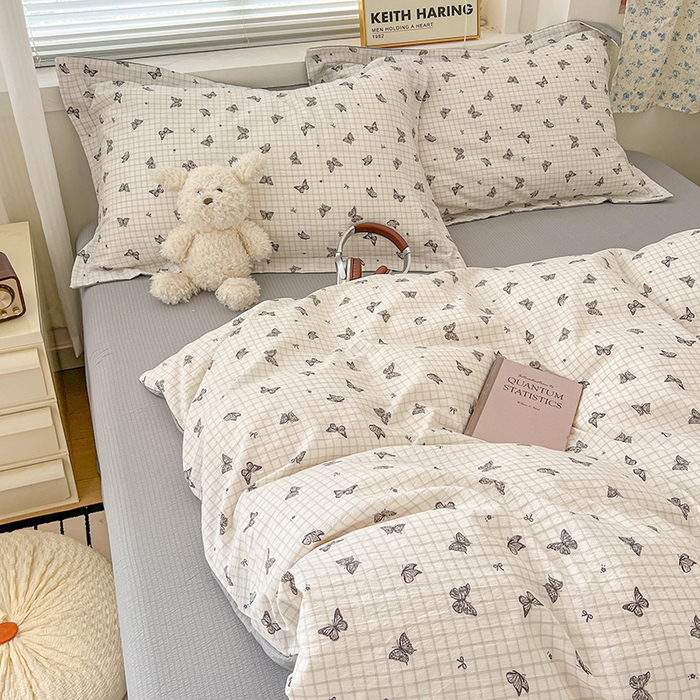 91家纺网 家纺一手货源 找家纺  一比一 2025新款古法水洗棉小布袋高克重云柔棉四件套 浮生若梦