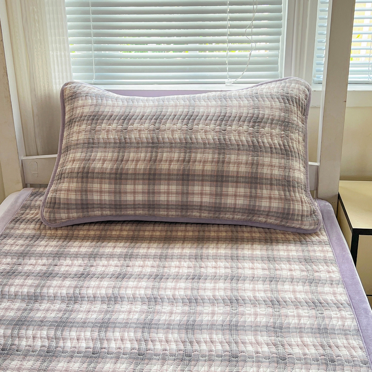 91家纺网 家纺一手货源 找家纺 乐野家居 2025新款开学季 A类全棉水洗棉+宝宝绒学生床盖三件套（多功能被套） 可可紫