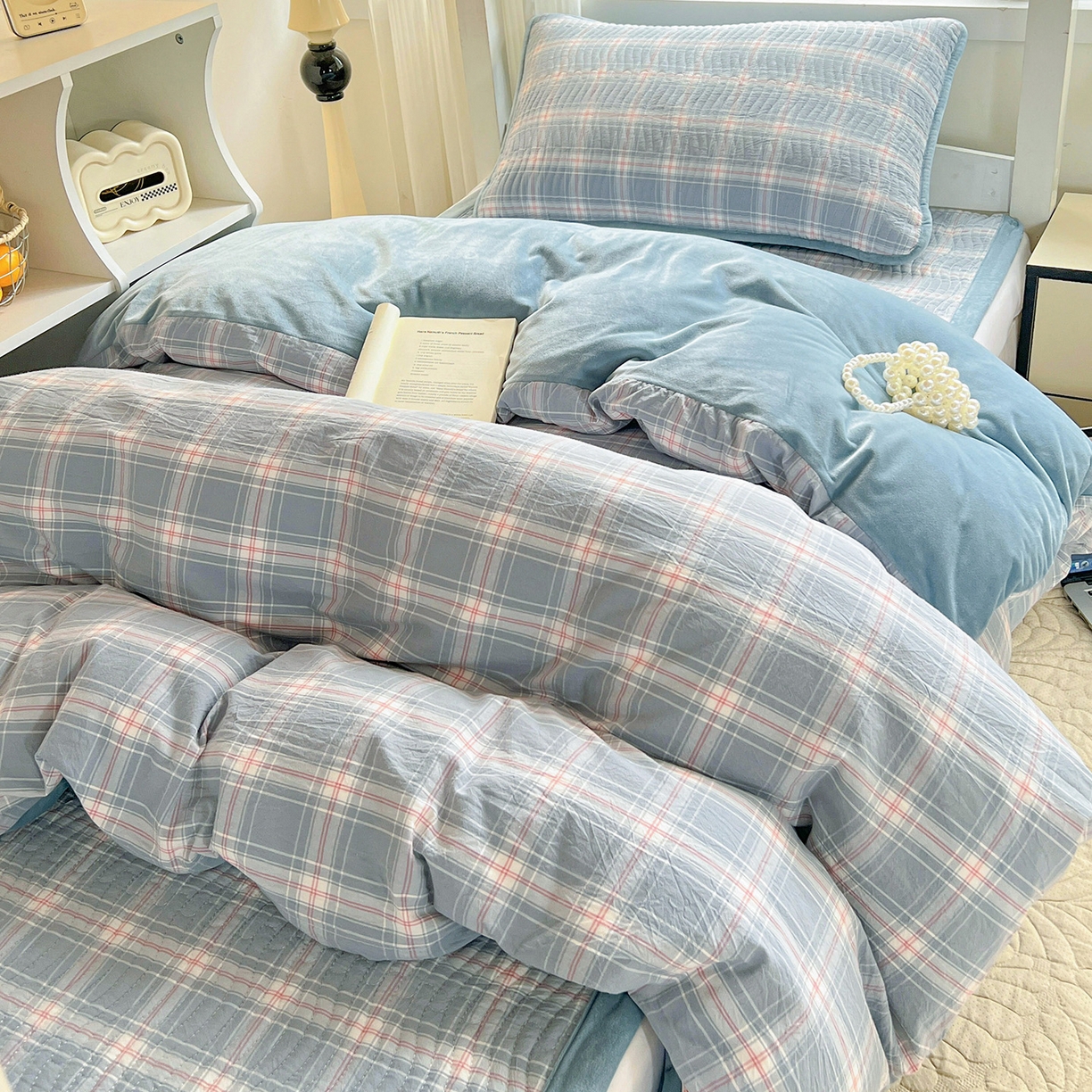 91家纺网 家纺一手货源 找家纺 （总）乐野家居 2025新款开学季 A类全棉水洗棉+宝宝绒学生床盖三件套（多功能被套）