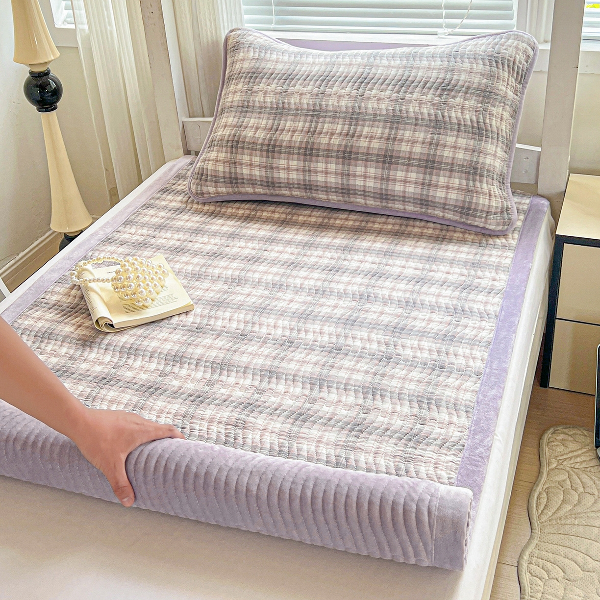 91家纺网 家纺一手货源 找家纺 乐野家居 2025新款开学季 A类全棉水洗棉+宝宝绒学生床盖三件套（多功能被套） 可可紫