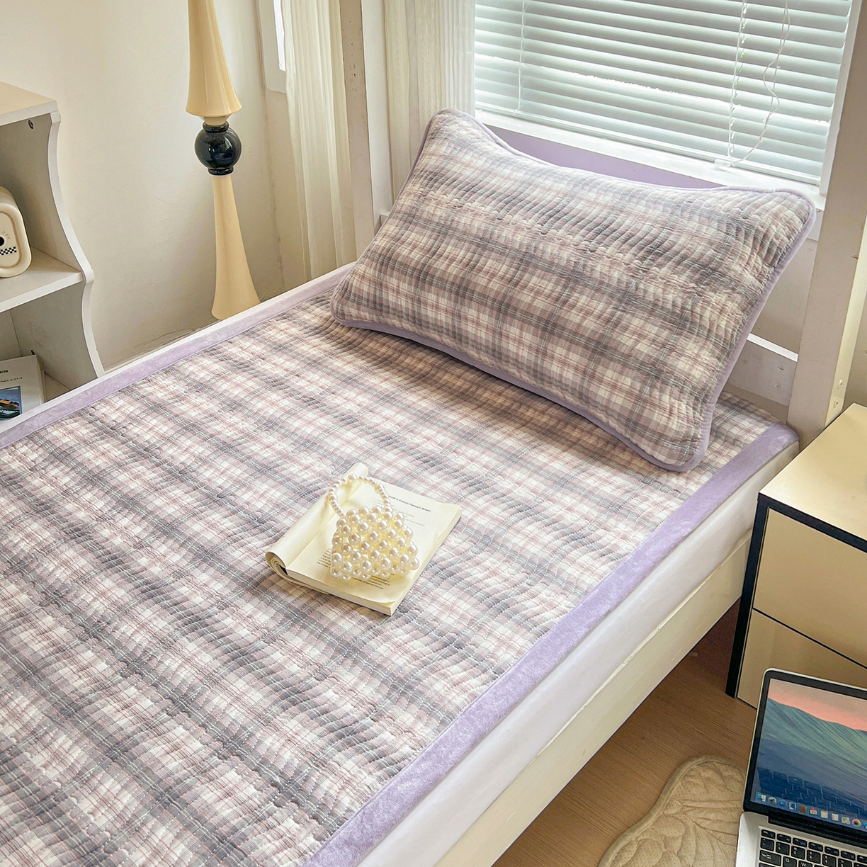 91家纺网 家纺一手货源 找家纺 乐野家居 2025新款开学季 A类全棉水洗棉+宝宝绒学生床盖三件套（多功能被套） 可可紫