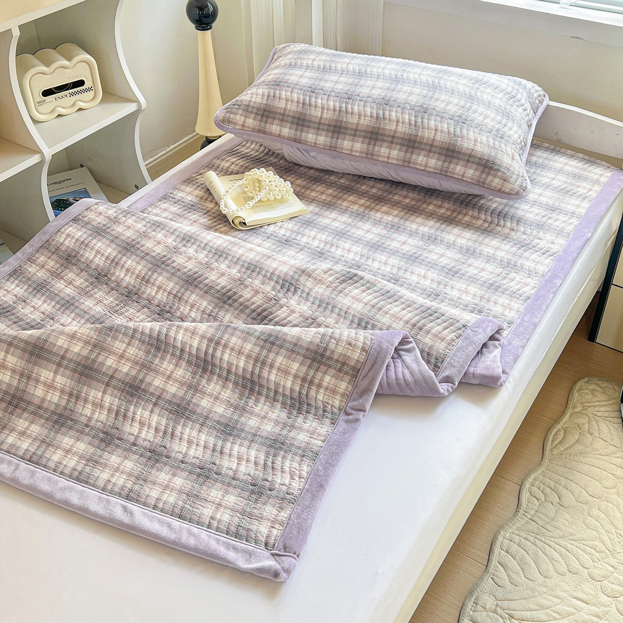 91家纺网 家纺一手货源 找家纺 乐野家居 2025新款开学季 A类全棉水洗棉+宝宝绒学生床盖三件套（多功能被套） 可可紫