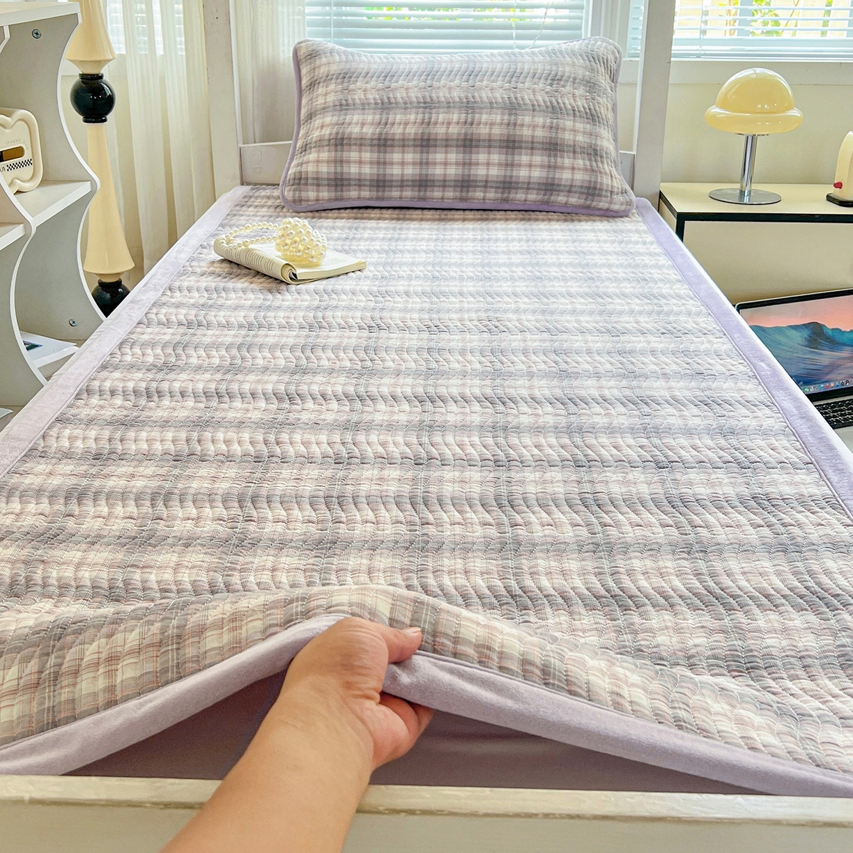 91家纺网 家纺一手货源 找家纺 乐野家居 2025新款开学季 A类全棉水洗棉+宝宝绒学生床盖三件套（多功能被套） 可可紫