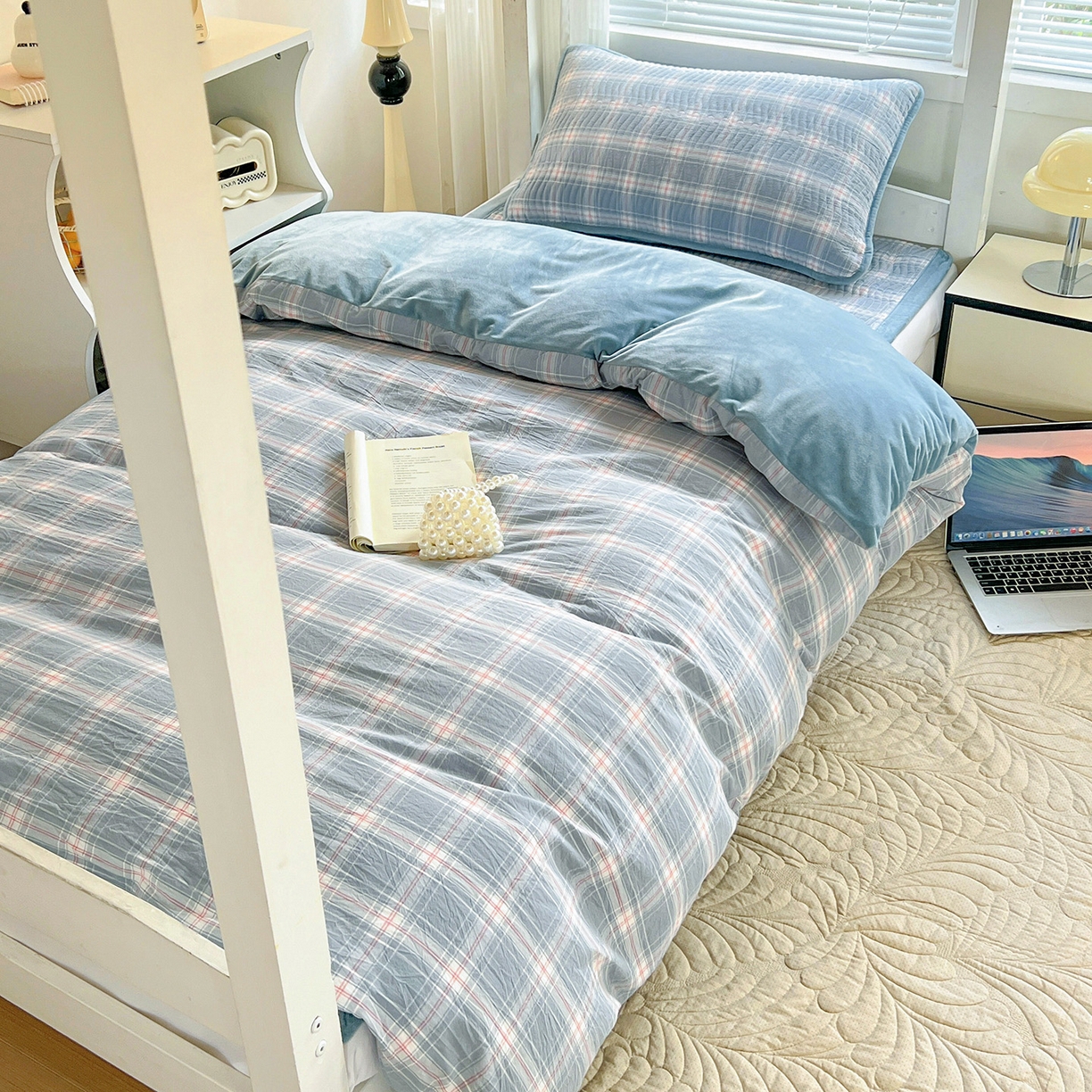 91家纺网 家纺一手货源 找家纺 （总）乐野家居 2025新款开学季 A类全棉水洗棉+宝宝绒学生床盖三件套（多功能被套）