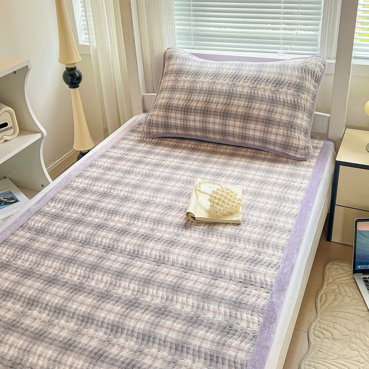 91家纺网 家纺一手货源 找家纺 乐野家居 2025新款开学季 A类全棉水洗棉+宝宝绒学生床盖三件套（多功能被套） 可可紫