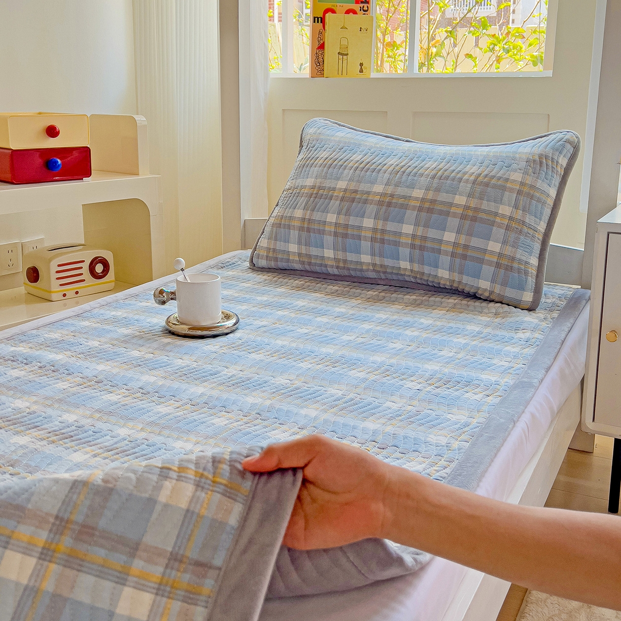 91家纺网 家纺一手货源 找家纺 （总）乐野家居 2025新款开学季 A类全棉水洗棉+宝宝绒学生床盖三件套（多功能被套）