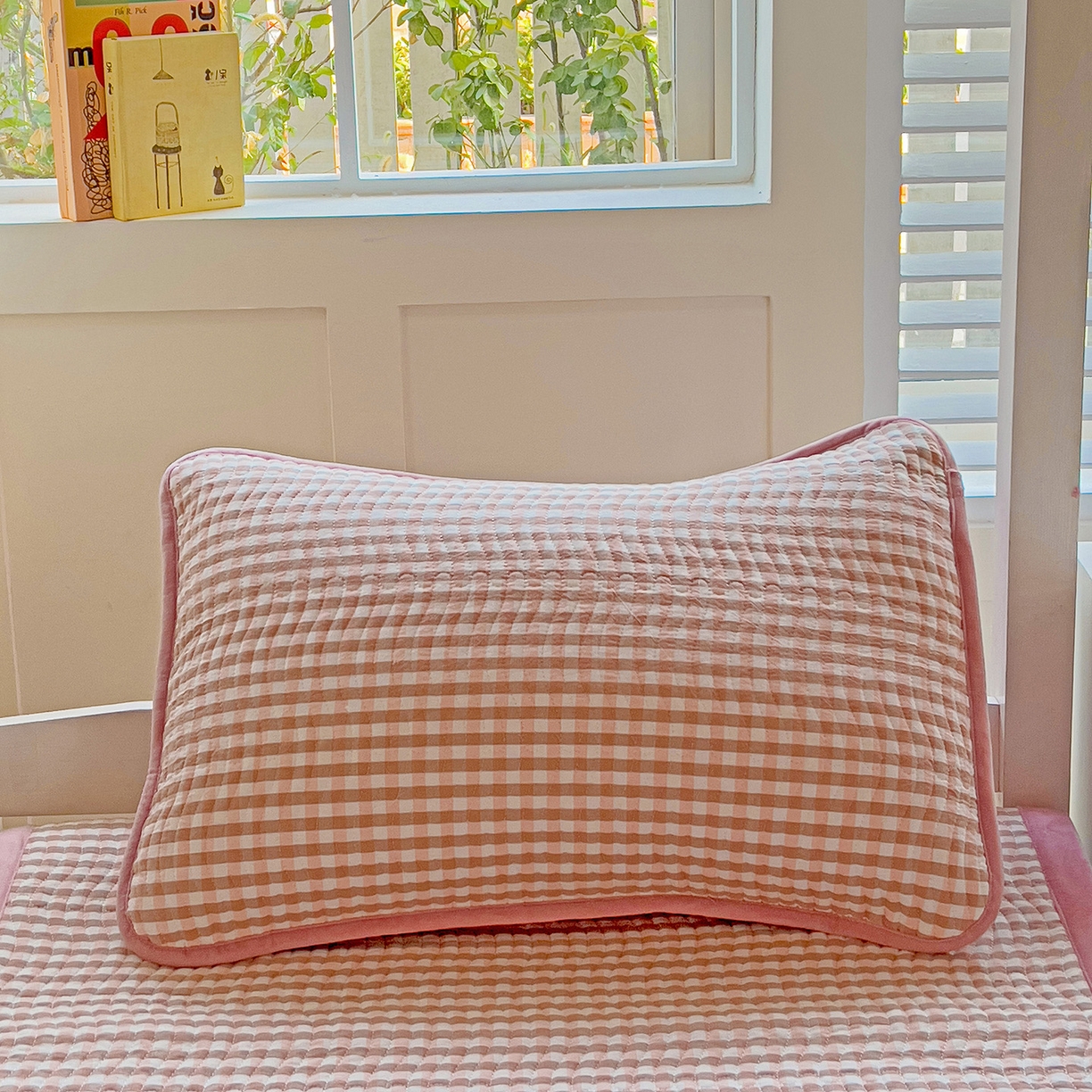 91家纺网 家纺一手货源 找家纺 乐野家居 2025新款开学季 A类全棉水洗棉+宝宝绒学生床盖三件套（多功能被套） 豆沙小格