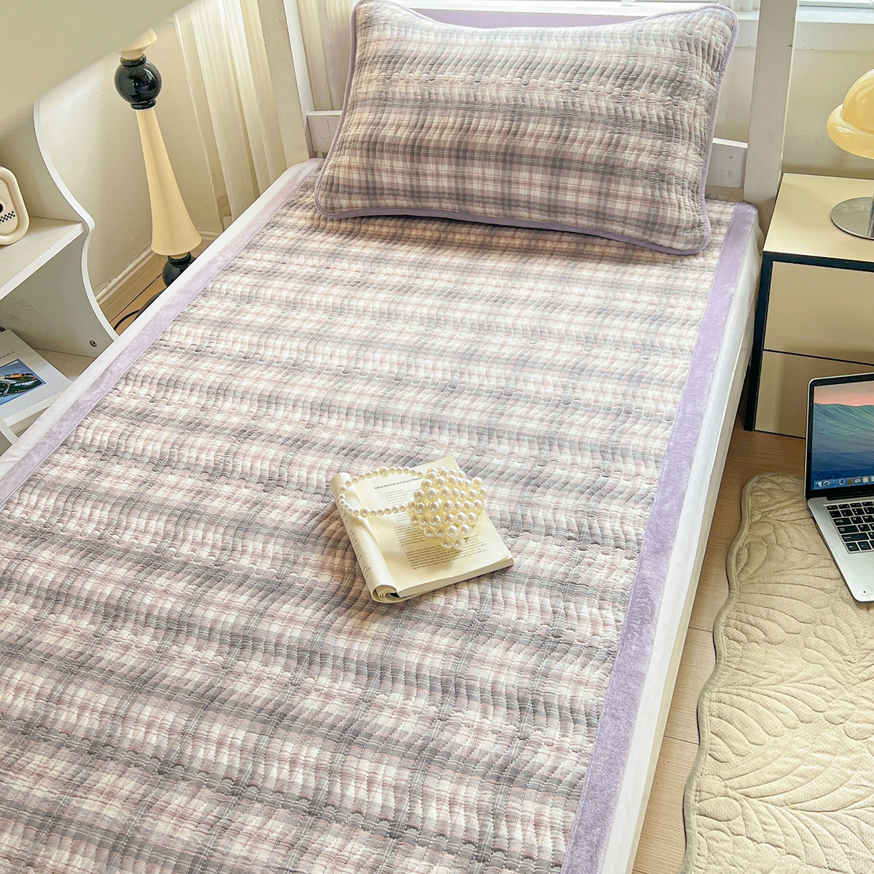 91家纺网 家纺一手货源 找家纺 乐野家居 2025新款开学季 A类全棉水洗棉+宝宝绒学生床盖三件套（多功能被套） 可可紫