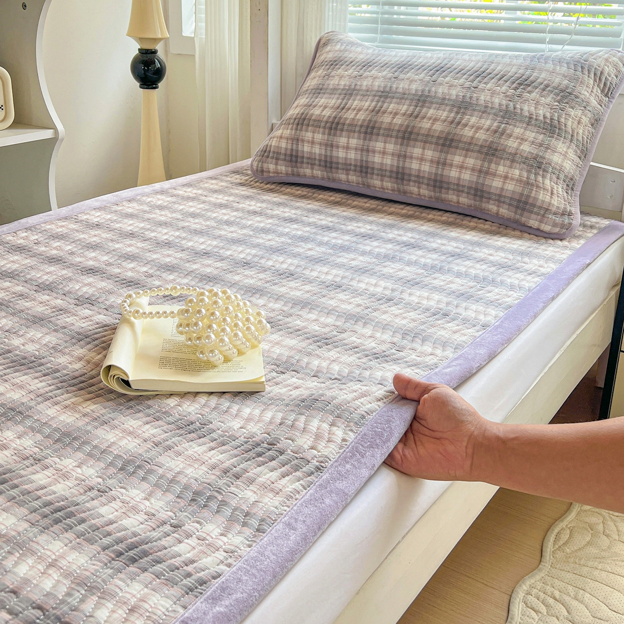 91家纺网 家纺一手货源 找家纺 乐野家居 2025新款开学季 A类全棉水洗棉+宝宝绒学生床盖三件套（多功能被套） 可可紫