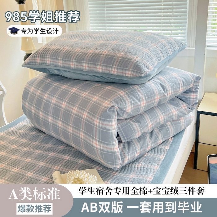 91家纺网 家纺一手货源 找家纺 （总）乐野家居 2025新款开学季 A类全棉水洗棉+宝宝绒学生床盖三件套（多功能被套）