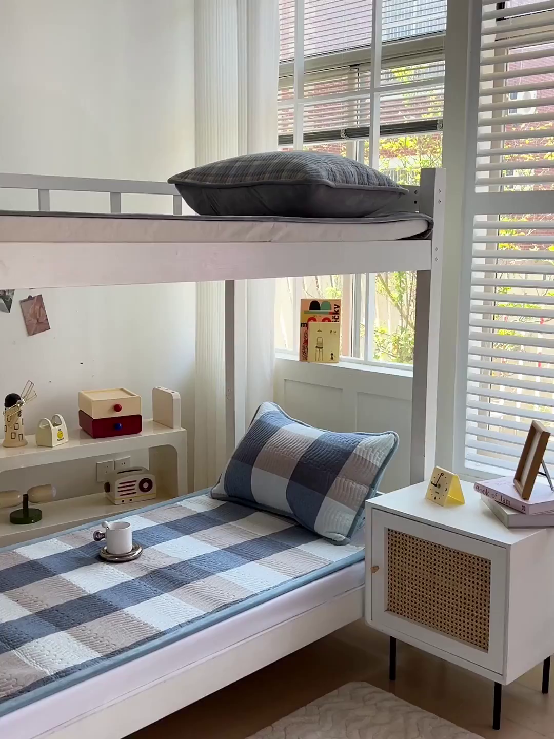 91家纺网 家纺一手货源 找家纺 乐野家居 2025新款开学季 A类全棉水洗棉+宝宝绒学生床盖三件套（多功能被套） 蓝大格